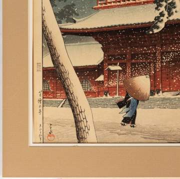 Three Japanese Woodblock Prints, Winter Landscape