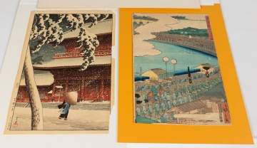 Three Japanese Woodblock Prints, Winter Landscape