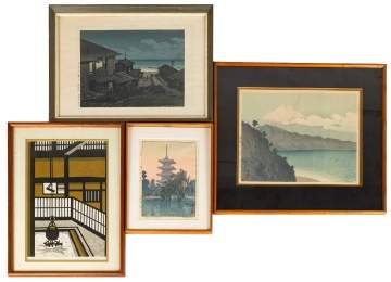 Four Japanese Woodblock Prints, Init. Toshi Yoshida