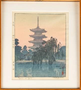 Four Japanese Woodblock Prints, Init. Toshi Yoshida