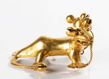 Greater Chiriqui Approx. 16K Gold Effigy Rattle Pendant of Zoomorphs