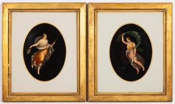 Pair of Italian Grand Tour Pompeian-Style Miniatures of Dancing Figures