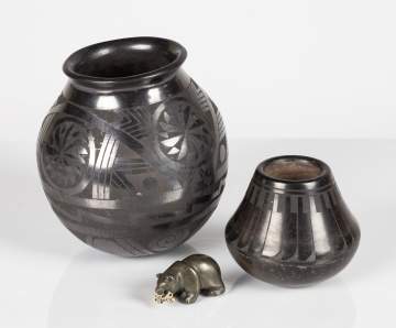 Native American Blackware Vessels & Carved Inuit Stone Bear