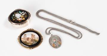 Russian Silver Pendant, Snuff / Pill Box, & Micro Mosaic Pendant Brooch