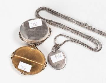 Russian Silver Pendant, Snuff / Pill Box, & Micro Mosaic Pendant Brooch