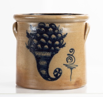 Hubbell & Chesebro, Geddes, Three-Gallon Stoneware Crock with Cornucopia