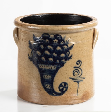 Hubbell & Chesebro, Geddes, Three-Gallon Stoneware Crock with Cornucopia
