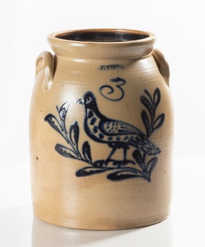 Lyons, New York, Three-Gallon Stoneware Jar with Cobalt Bird on a Branch