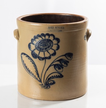 John Burger, Rochester, Five-Gallon Stoneware Crock with Cobalt Flower