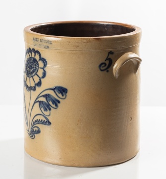 John Burger, Rochester, Five-Gallon Stoneware Crock with Cobalt Flower