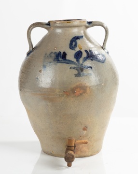 Large Cobalt-Decorated Stoneware Six-Gallon Water Cooler