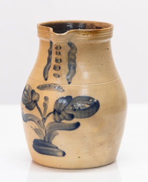 Rare One-Gallon Penn Yan Stoneware Pitcher with Cobalt Floral Decoration
