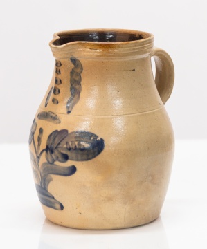 Rare One-Gallon Penn Yan Stoneware Pitcher with Cobalt Floral Decoration