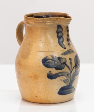 Rare One-Gallon Penn Yan Stoneware Pitcher with Cobalt Floral Decoration