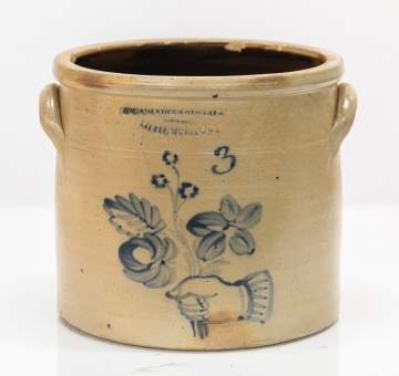 Wm. A. Macquoid & Co., New York, Three-Gallon Stoneware Crock with Hand Holding Flowers