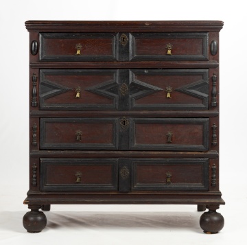 William and Mary Joined Oak and Pine Chest of Drawers, Boston Area, 1690-1710