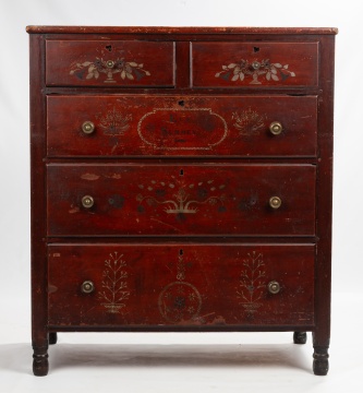 Soap Hollow Painted and Stenciled Chest of Drawers, Jacob Knagy, Dated 1864