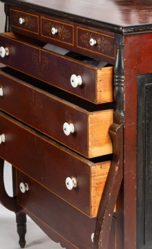 Soap Hollow Painted and Stenciled Cherry and Pine Tall Chest of Drawers, Dated 1874