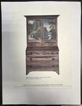 Rare Grain-Painted Secretary with Landscape-Painted Doors, New York or Vermont