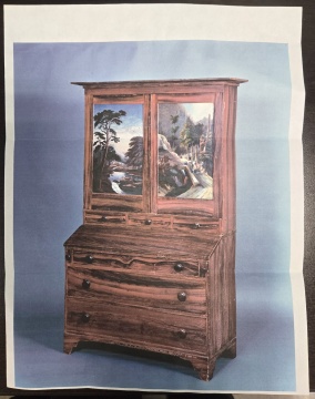 Rare Grain-Painted Secretary with Landscape-Painted Doors, New York or Vermont