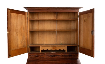 Rare Grain-Painted Secretary with Landscape-Painted Doors, New York or Vermont