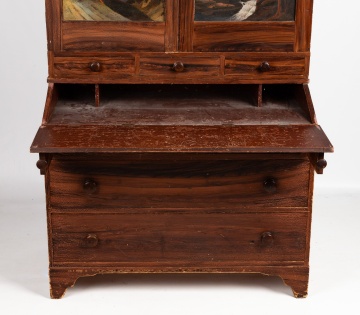 Rare Grain-Painted Secretary with Landscape-Painted Doors, New York or Vermont