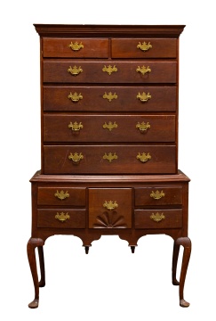 New England Queen Anne Cherry Flat-Top Highboy, Circa 1765-1781