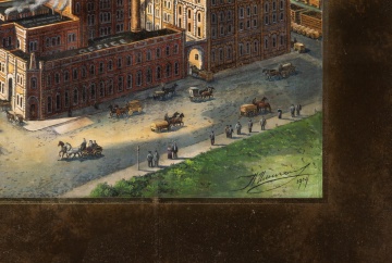 American Brewing Co., Boston, Reverse-Painted Glass Advertising Sign with Oil View of the Brewery, Dated 1905
