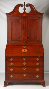 Connecticut Chippendale Inlaid Cherry Secretary, 1790-1810