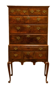 Queen Anne Tiger Maple Flat-Top Highboy