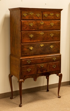 Queen Anne Tiger Maple Flat-Top Highboy