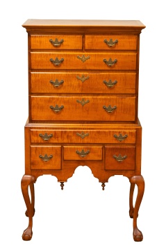 Bench-Made Chippendale-Style Tiger Maple Highboy