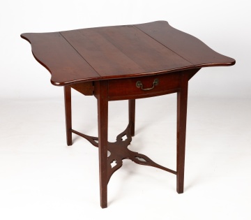 Chippendale Carved Cherry Pembroke Table with Pierced Cross Stretchers