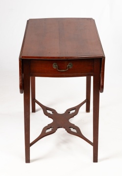 Chippendale Carved Cherry Pembroke Table with Pierced Cross Stretchers
