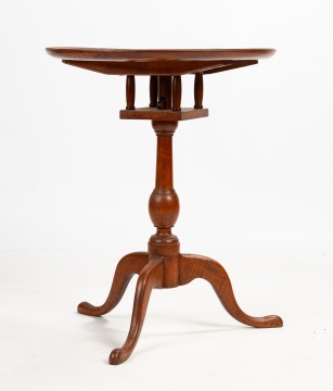 Queen-Anne-Style Tiger Maple Dish-Top Tilt-Top Candlestand