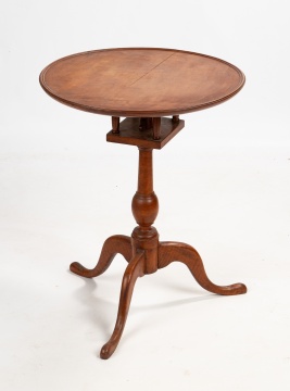 Queen-Anne-Style Tiger Maple Dish-Top Tilt-Top Candlestand