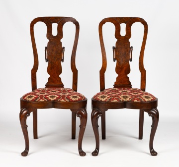 Pair of Queen Anne Style Walnut and Burl Walnut Side Chairs
