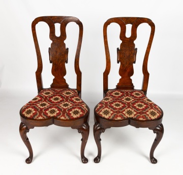 Pair of Queen Anne Style Walnut and Burl Walnut Side Chairs