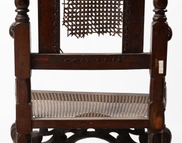 William and Mary Carved Walnut Caned Armchair