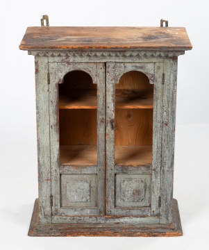 Small Painted Pine Hanging Cupboard with Arched Glazed Doors