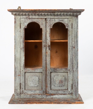 Small Painted Pine Hanging Cupboard with Arched Glazed Doors