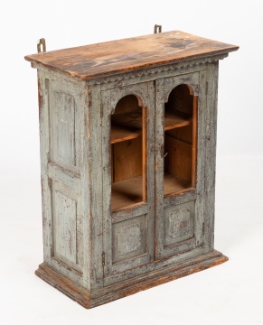 Small Painted Pine Hanging Cupboard with Arched Glazed Doors