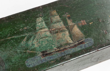 Green-Painted Six-Board Sea Chest with Ship Decoration