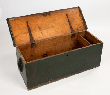 Green-Painted Six-Board Sea Chest with Ship Decoration