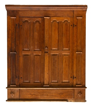 American Vernacular Paneled Pine Wardrobe with Turned Finials