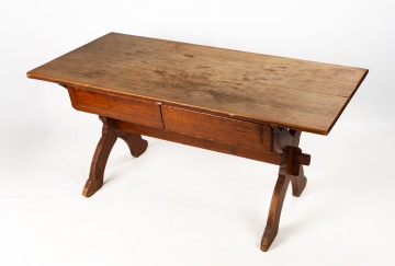 Pennsylvania Pine Two-Drawer Sawbuck Table, Possibly Lancaster County