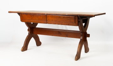 Pennsylvania Pine Two-Drawer Sawbuck Table, Possibly Lancaster County