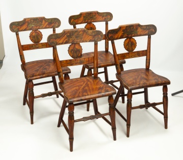 Set of Four Pennsylvania Paint-Decorated Plank-Seat Side Chairs