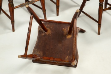 Set of Four Pennsylvania Paint-Decorated Plank-Seat Side Chairs