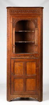 French Provincial Carved Pine Corner Cupboard, 19th Century